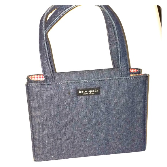 kate spade Handbags - Vintage kate Spade 🇺🇸 Americana Denim Red Gingham Footed Handbag Purse♠️